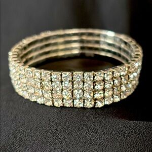 Silver Tone Multi-Row Bracelet with Clear Rhinestones